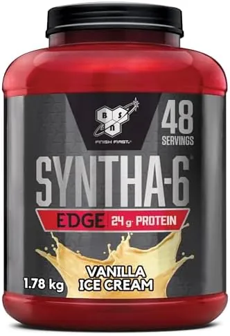 BSN Nutrition Protein Powder Syntha 6 Edge Low Carb and Sugar Whey Protein Shake with Whey Protein Isolate and BCAAs, Muscle Gain Powder, Vanilla Ice Cream Flavour, 48 Servings, 1.87 kg