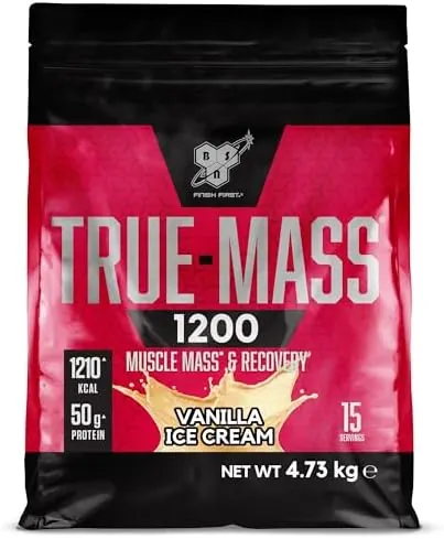 BSN True Mass 1200, Mass Gainer Protein Powder with Whey Isolate and Carbohydrates, Weight and Muscle Gain and Post Workout Recovery, Vanilla Ice Cream Flavour, 15 Servings, 4.8 kg