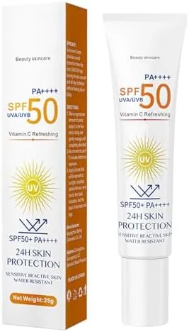 Sunscreen SPF 50, Sun Cream, Vitamin C Face Sunscreen, SPF 50+ PA++++ Lightweight and Refreshing, Broad Spectrum UV Protection for All Skin Types