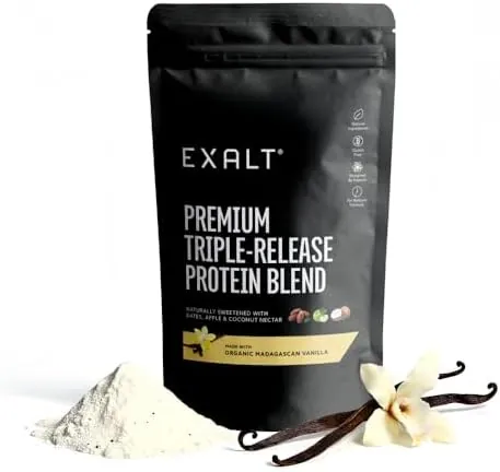 EXALT Nutrition - Whey Protein Powder - Madagascan Vanilla - 500g - Premium Grass Fed Whey - Micellar Casein & Free Range Egg White - 7hr Triple-Release Blend - Naturally Sweetened with Dates