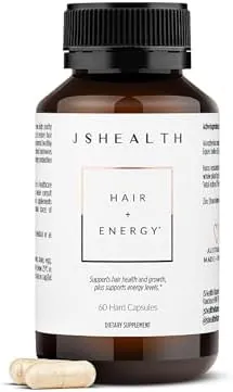 JSHealth Vitamins Hair and Energy Formula, Hair Growth Supplement for Women and Men, Zinc and Iodine Capsules for Healthy Growth, Hair Loss Support, 60 Capsules