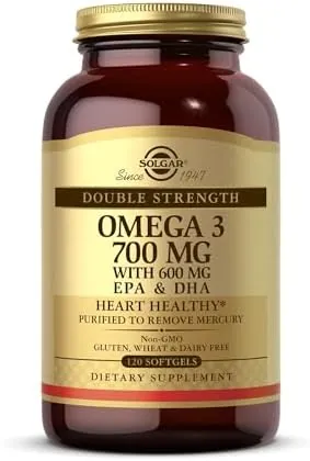 Solgar Omega-3 Double Strength Softgels - Pack of 120 - Optimum Pure and Potent Form of EPA/DHA - for Heart, Brain and Eye Health - Gluten Free